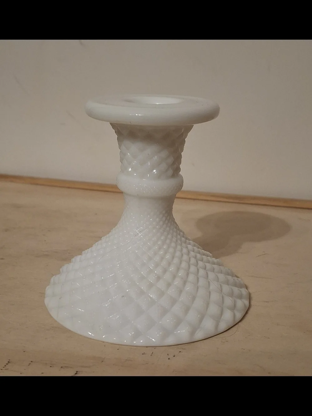 Vintage Westmoreland English Hobnail Milk Glass candle holder, diamond pattern